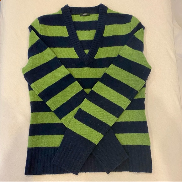 J. CREW Green & Navy V-neck Sweater - Picture 9 of 9